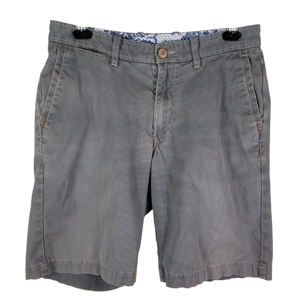 Tommy Bahama Shorts Mens 32 Grey Cotton Stretch Micro Texture Flat Front